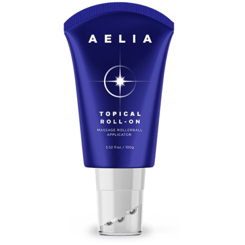 Blue tube of AELIA topical roll-on