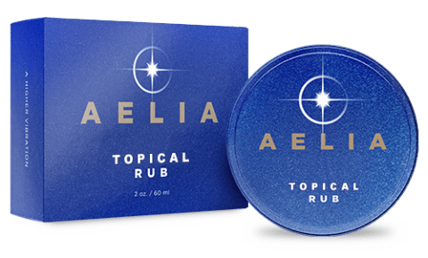 Blue box and blue tin of AELIA topical rub