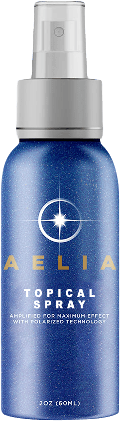 Blue bottle of AELIA topical spray